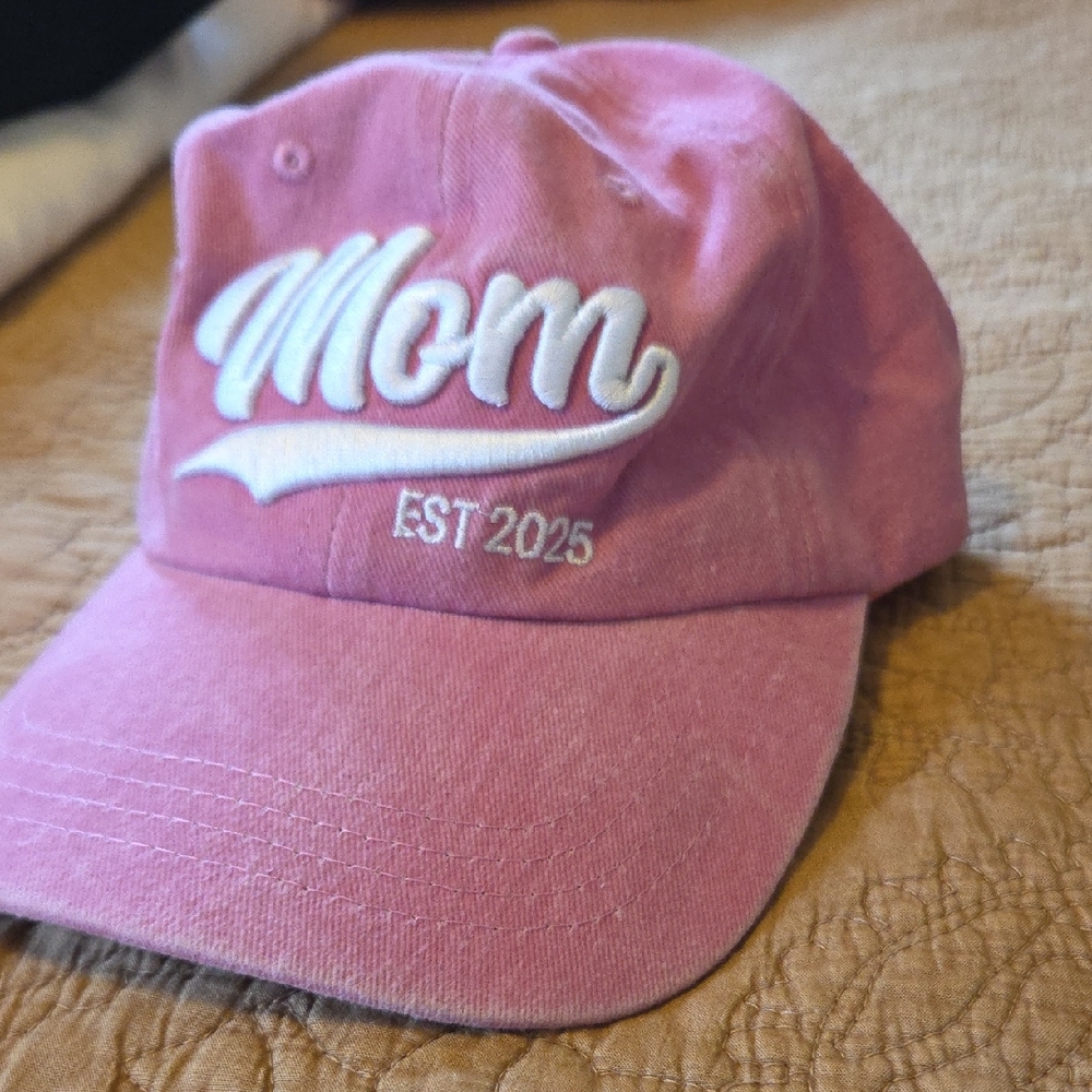 Pink "Mom EST 2025" Embroidered Baseball Cap